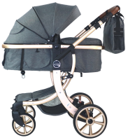 Коляска трансформер Aimile Gold (колёса PU, капюшон XXL, утеплённый конверт) Графит, золотой диск