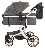 Коляска трансформер Aimile Gold (колёса PU, капюшон XXL, утеплённый конверт) Коричневый, золотой диск