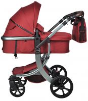 Коляска трансформер Aimile Silver (колёса PU, капюшон XXL, утеплённый конверт) Рубиновый, черный диск