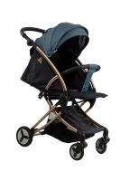 Коляска детская прогулочная Aimile Summer Gold сине-черный, белые диски, FPG-7