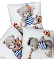 Комплект в кроватку 18 предметов (принт. под., подушка на молнии), сатин/бязь СОП/2, моряк, бело-голубой