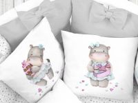 Комплект в кроватку 18 предметов, сатин/бязь С11 бегемотик (персиковый, розовый)
