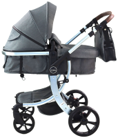 Коляска трансформер Aimile Silver (колёса PU, капюшон XXL, утеплённый конверт) Темно-серый, черный диск, FTS-14