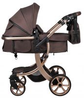 Коляска трансформер Aimile Gold (колёса PU, капюшон XXL, утеплённый конверт) Шоколадный, золотой диск