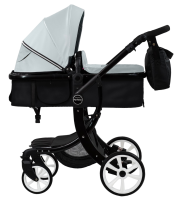 Коляска трансформер Aimile Original (колёса PU, утеплённый конверт) серо-чёрная, черная рама, белый диск, конверт