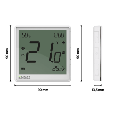 Беспроводной терморегулятор, белый, с модулем Zigbee, с аккумулятором ENGO (EONE-BATW)