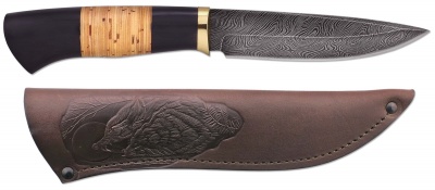 Нож ручной работы Ножемир Россия из дамасской стали ВАРАН (5719)д