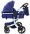 Коляска трансформер Aimile Silver (колёса PU, капюшон XXL, утеплённый конверт) Синий, черный диск, FTS-16