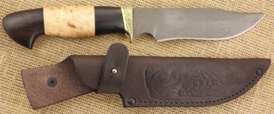 Нож булатный нескладной ручной работы Ножемир СКАЛА (3975)б в кожаном чехле